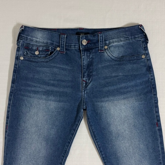 True Religion Jeans Rocco Relaxed Skinny Flap Pocket Red Stitch Blue Size 34x32 - Picture 5 of 14